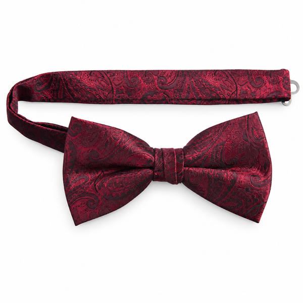 Pre-tied Adjustable Bow Tie of Satin Paisley Jacquard