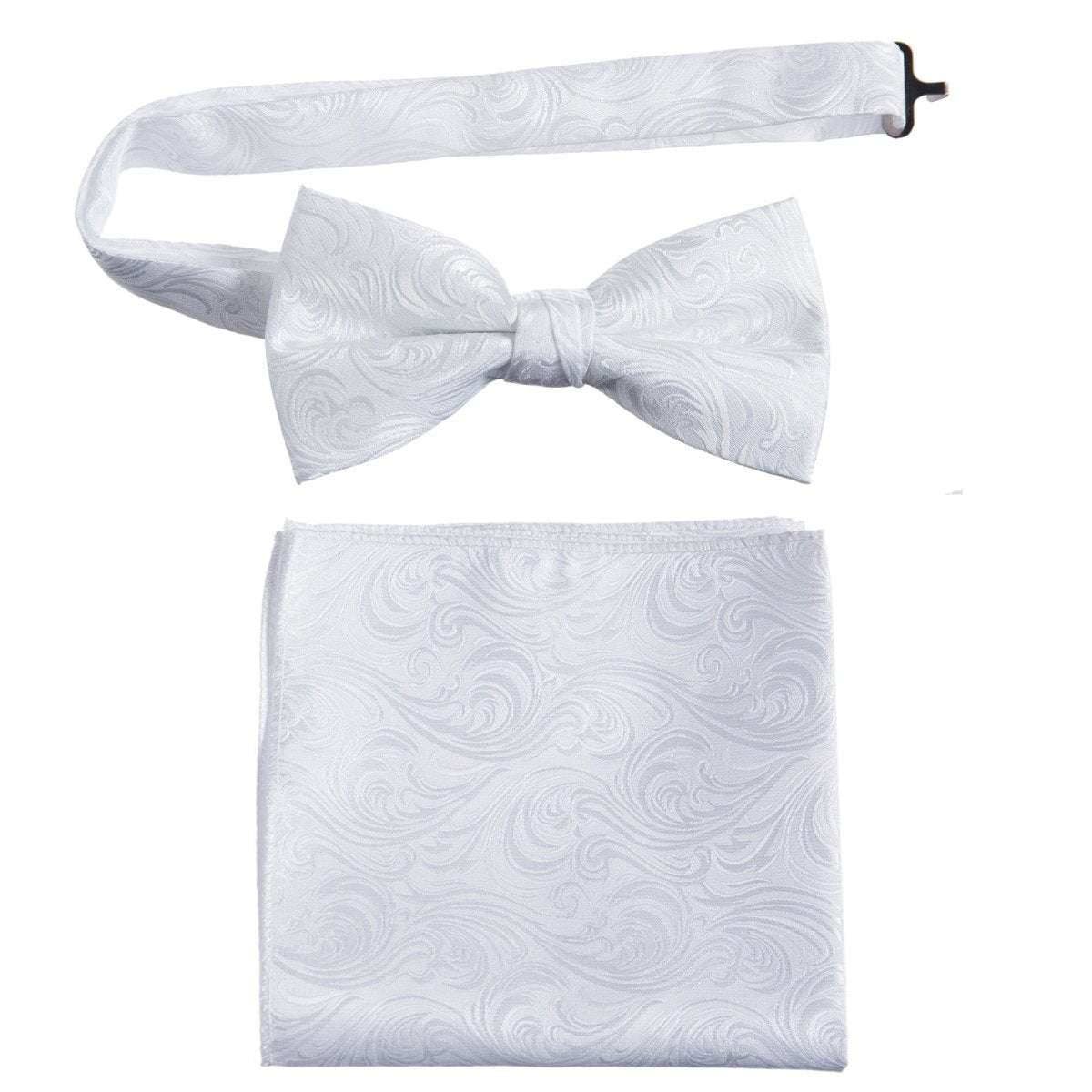Pre - tied Bow Tie and Pocket Square Paisley Jacquard Handkerchief Sets - Tuxgear