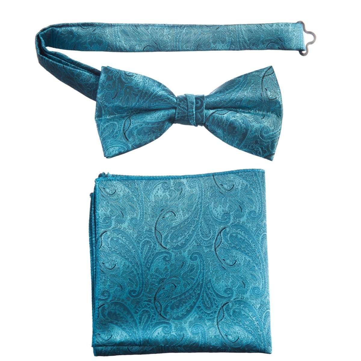Pre - tied Bow Tie and Pocket Square Paisley Jacquard Handkerchief Sets - Tuxgear