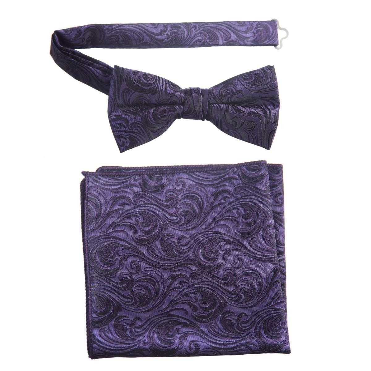 Pre - tied Bow Tie and Pocket Square Paisley Jacquard Handkerchief Sets - Tuxgear