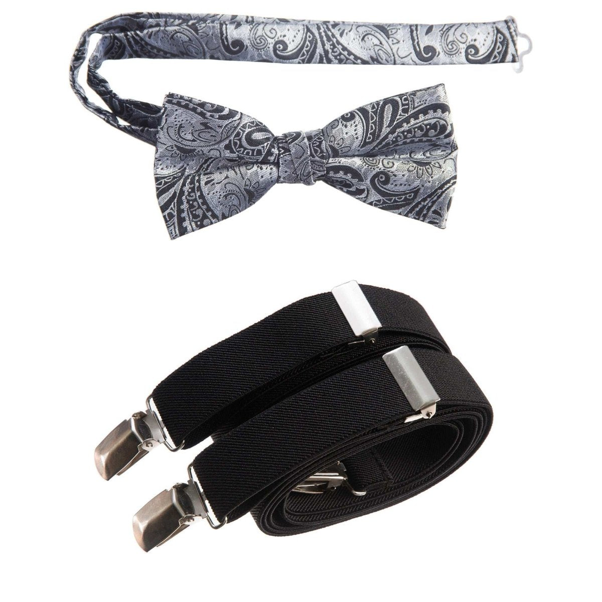 Pre - tied Bow Tie Paisley Jacquard and Adjustable Stretch Suspender Sets - Tuxgear