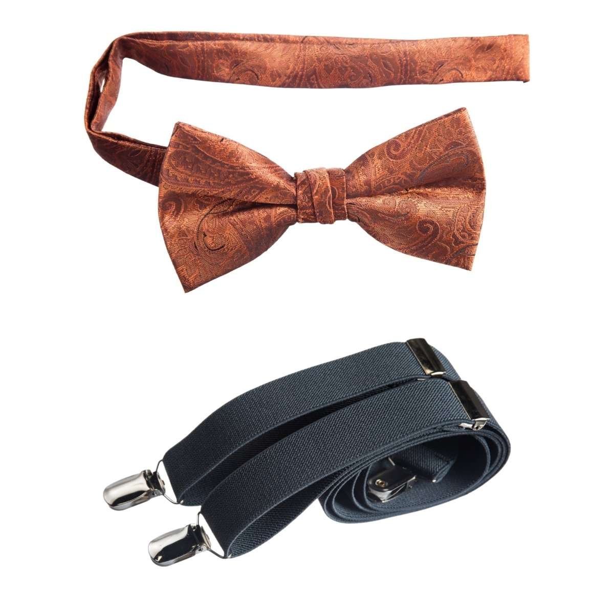 Pre - tied Bow Tie Paisley Jacquard and Adjustable Stretch Suspender Sets - Tuxgear