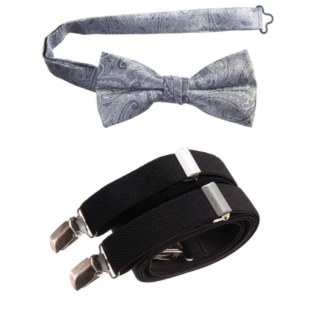 Pre - tied Bow Tie Paisley Jacquard and Adjustable Stretch Suspender Sets - Tuxgear