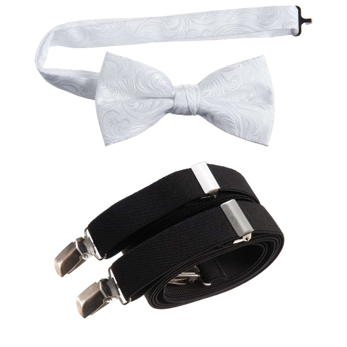 Pre - tied Bow Tie Paisley Jacquard and Adjustable Stretch Suspender Sets - Tuxgear