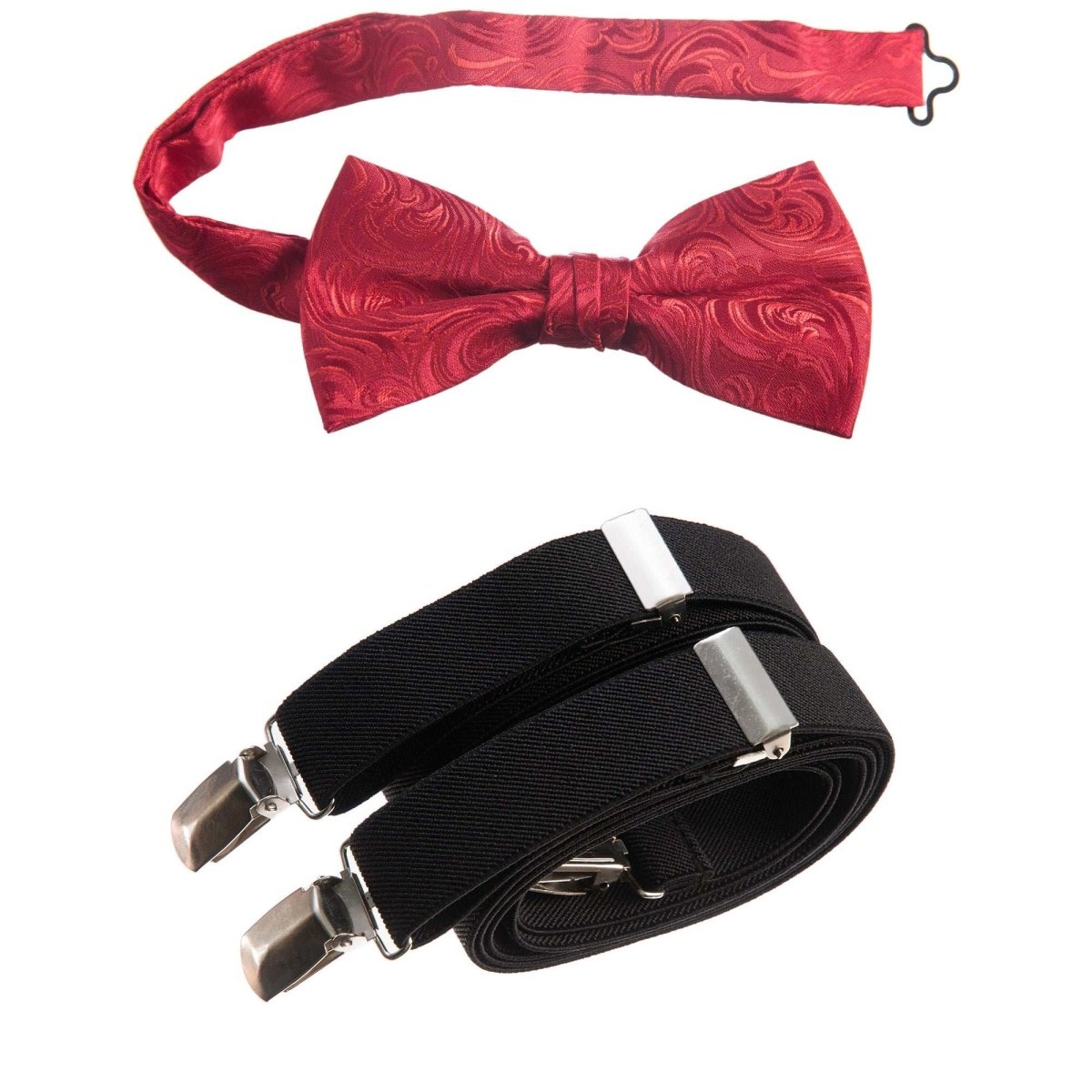 Pre - tied Bow Tie Paisley Jacquard and Adjustable Stretch Suspender Sets - Tuxgear