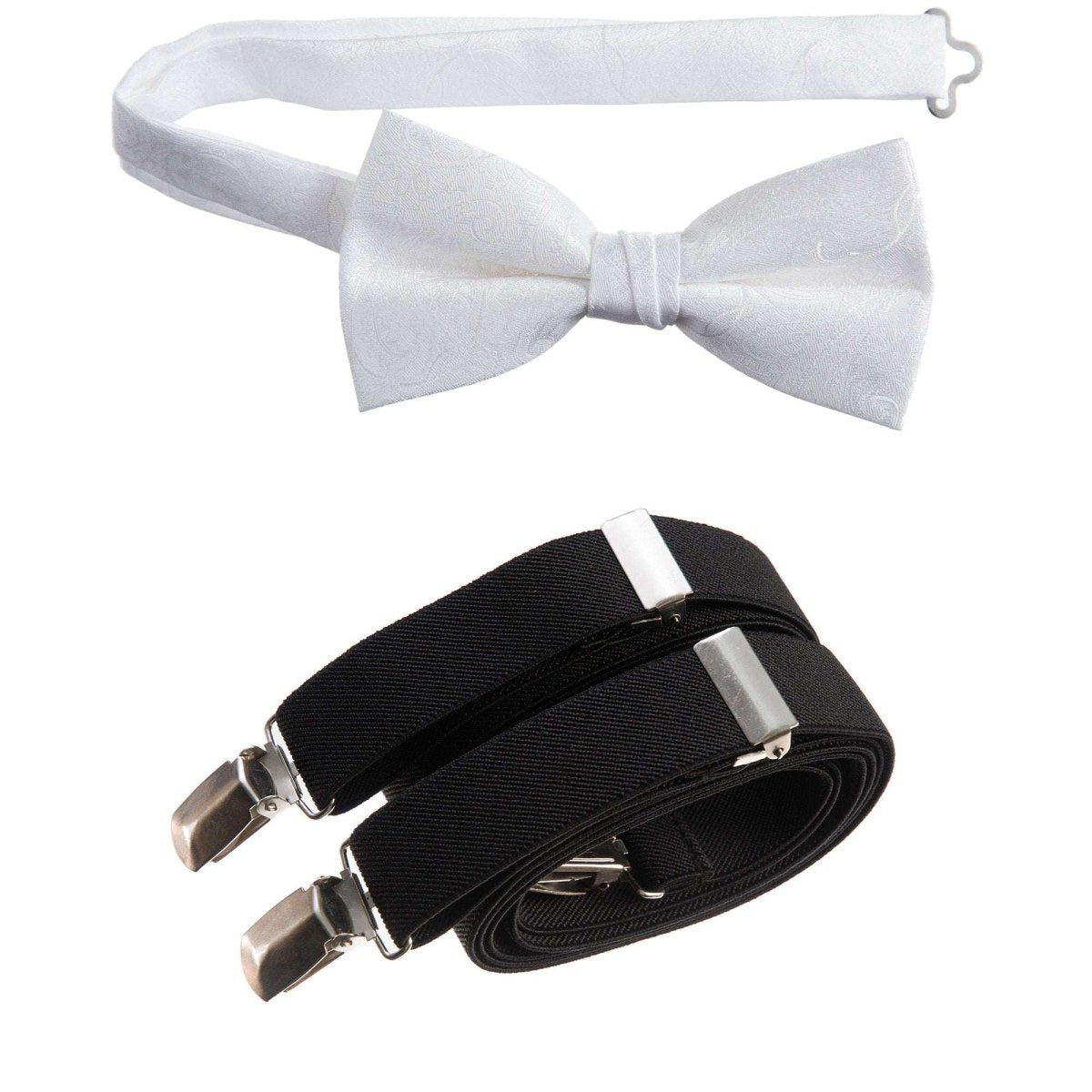 Pre - tied Bow Tie Paisley Jacquard and Adjustable Stretch Suspender Sets - Tuxgear