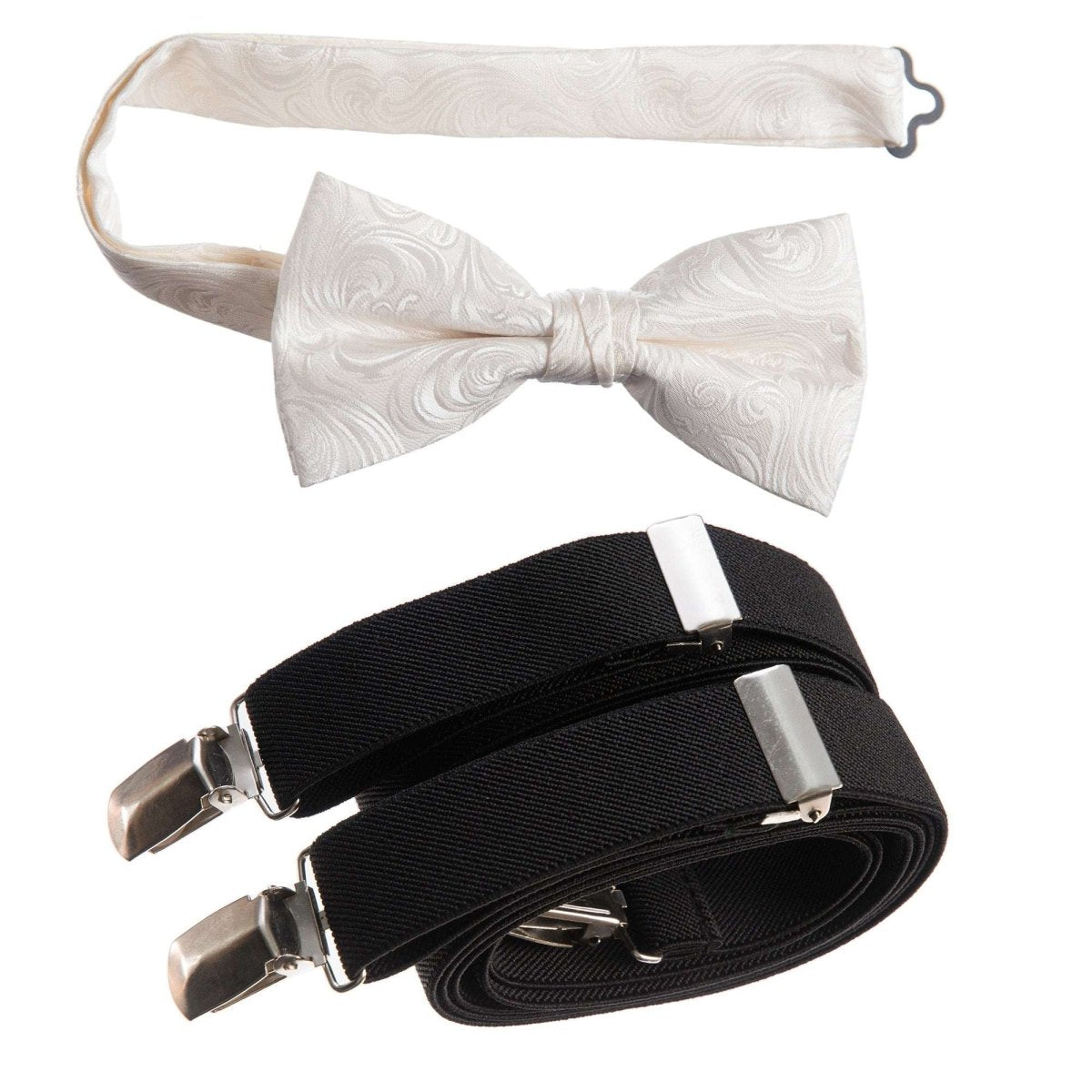 Pre - tied Bow Tie Paisley Jacquard and Adjustable Stretch Suspender Sets - Tuxgear