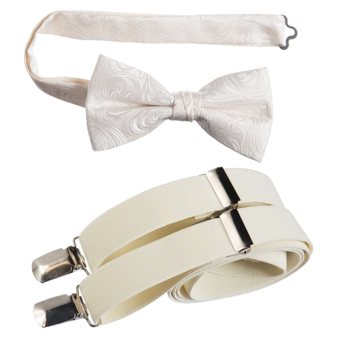 Pre - tied Bow Tie Paisley Jacquard and Adjustable Stretch Suspender Sets - Tuxgear