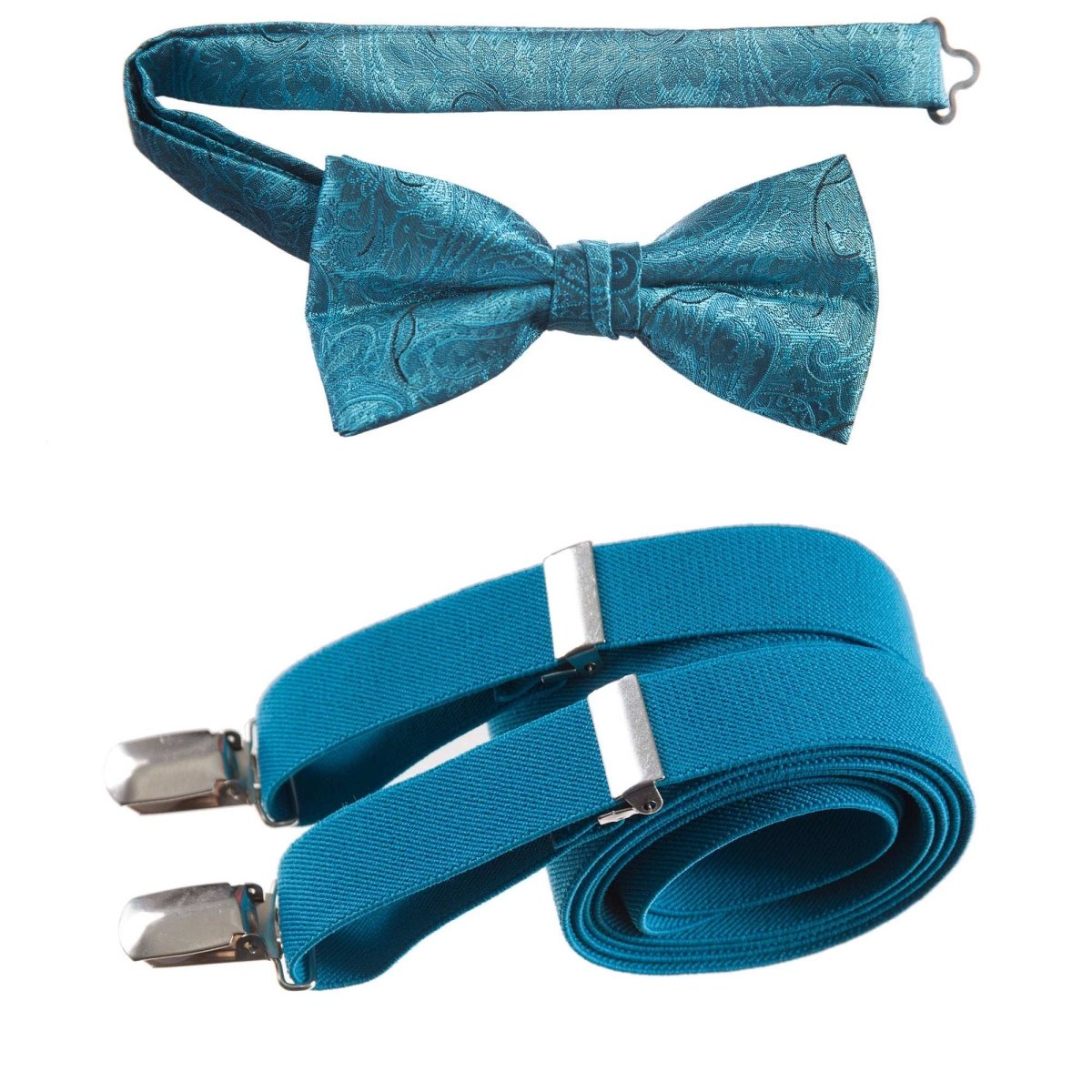 Pre - tied Bow Tie Paisley Jacquard and Adjustable Stretch Suspender Sets - Tuxgear