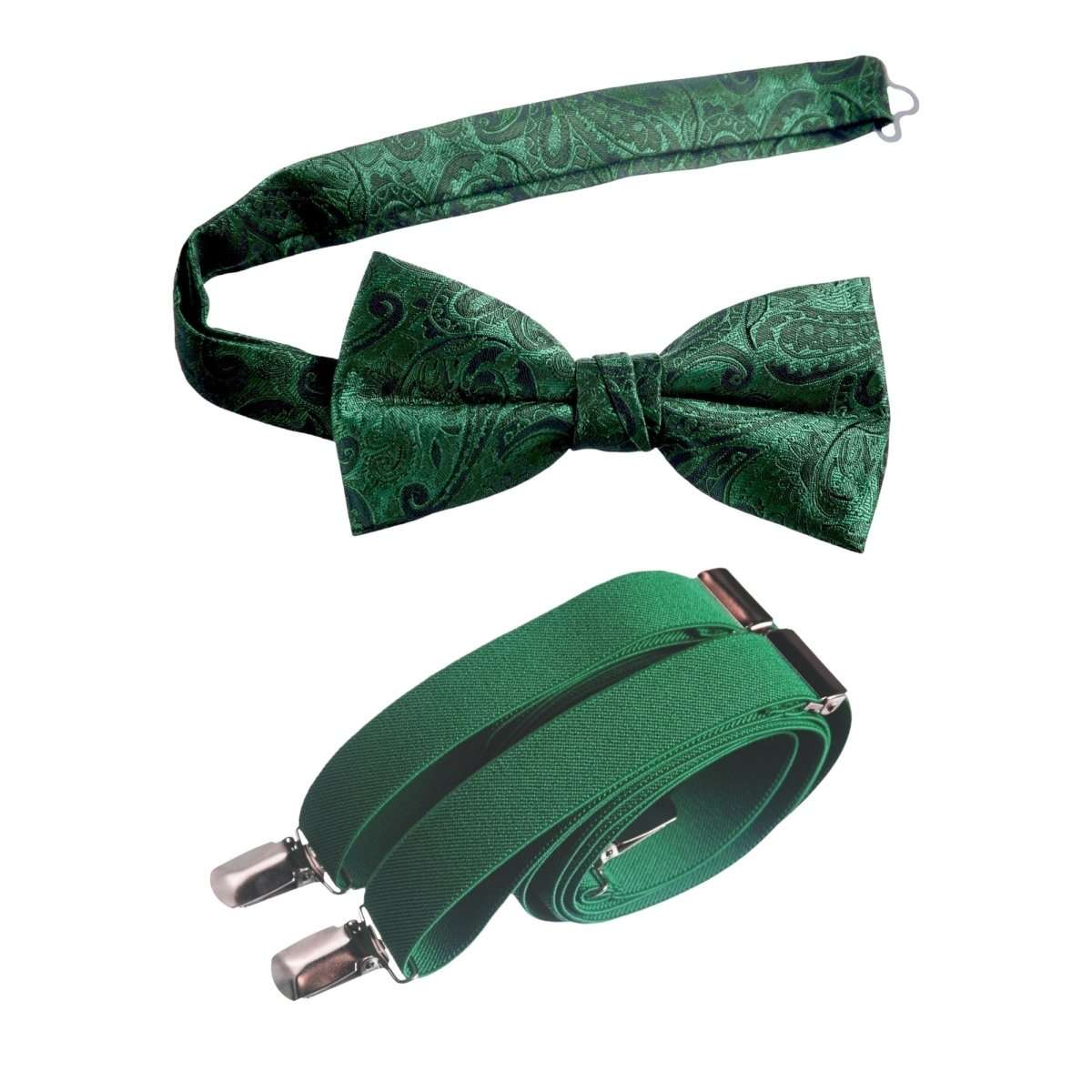 Pre - tied Bow Tie Paisley Jacquard and Adjustable Stretch Suspender Sets - Tuxgear
