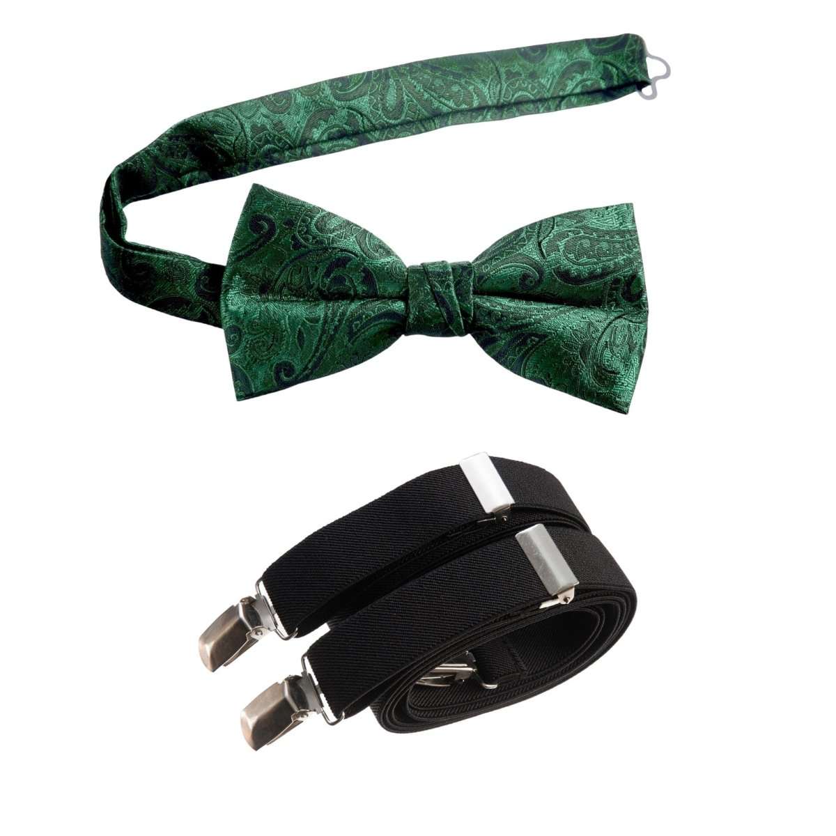 Pre - tied Bow Tie Paisley Jacquard and Adjustable Stretch Suspender Sets - Tuxgear