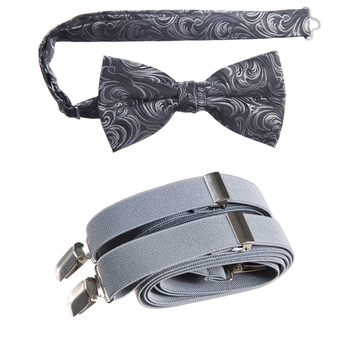 Pre - tied Bow Tie Paisley Jacquard and Adjustable Stretch Suspender Sets - Tuxgear