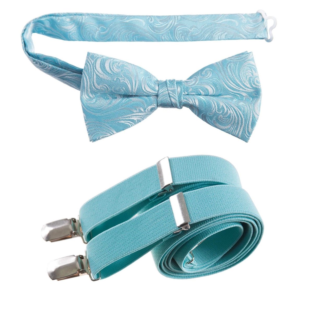 Pre - tied Bow Tie Paisley Jacquard and Adjustable Stretch Suspender Sets - Tuxgear