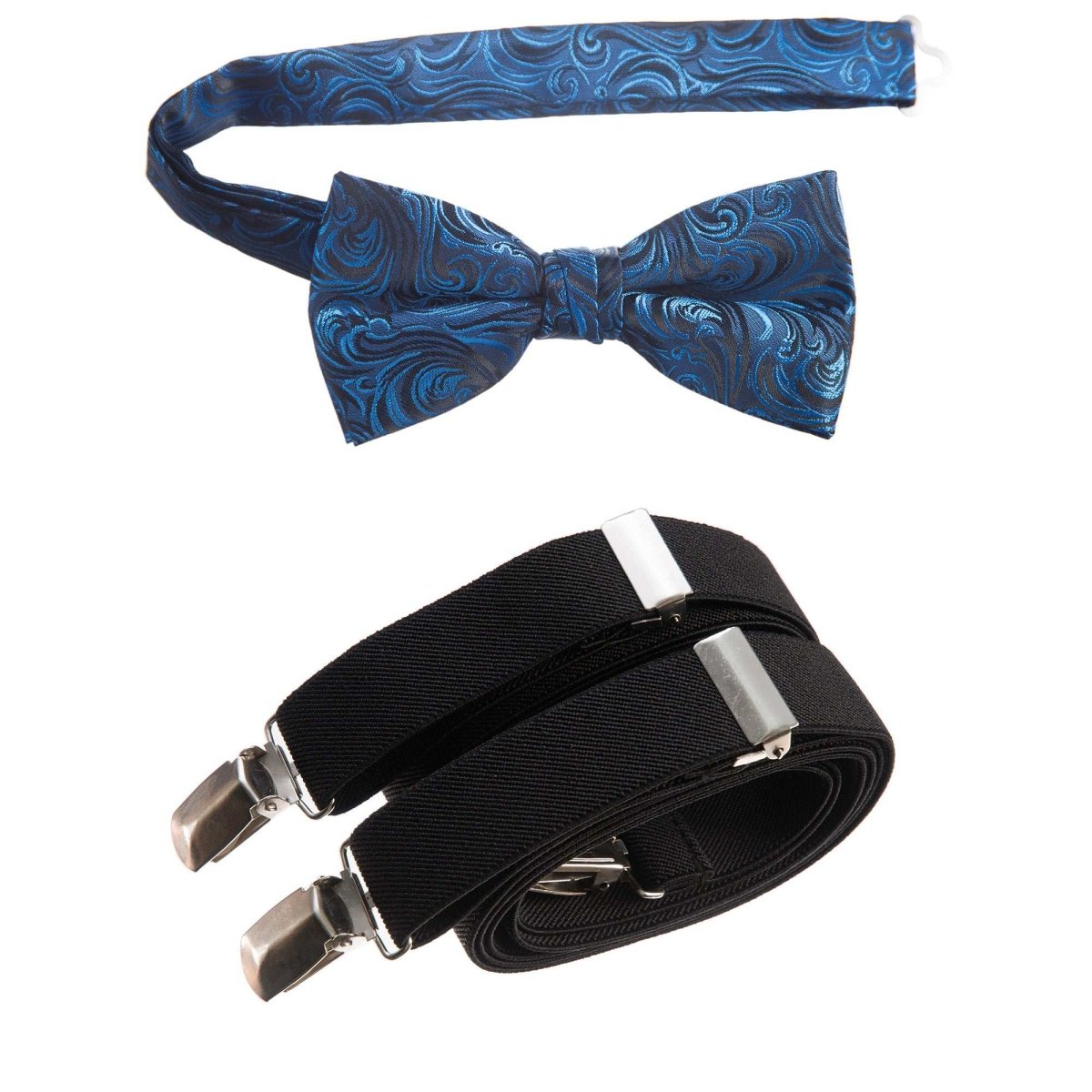 Pre - tied Bow Tie Paisley Jacquard and Adjustable Stretch Suspender Sets - Tuxgear