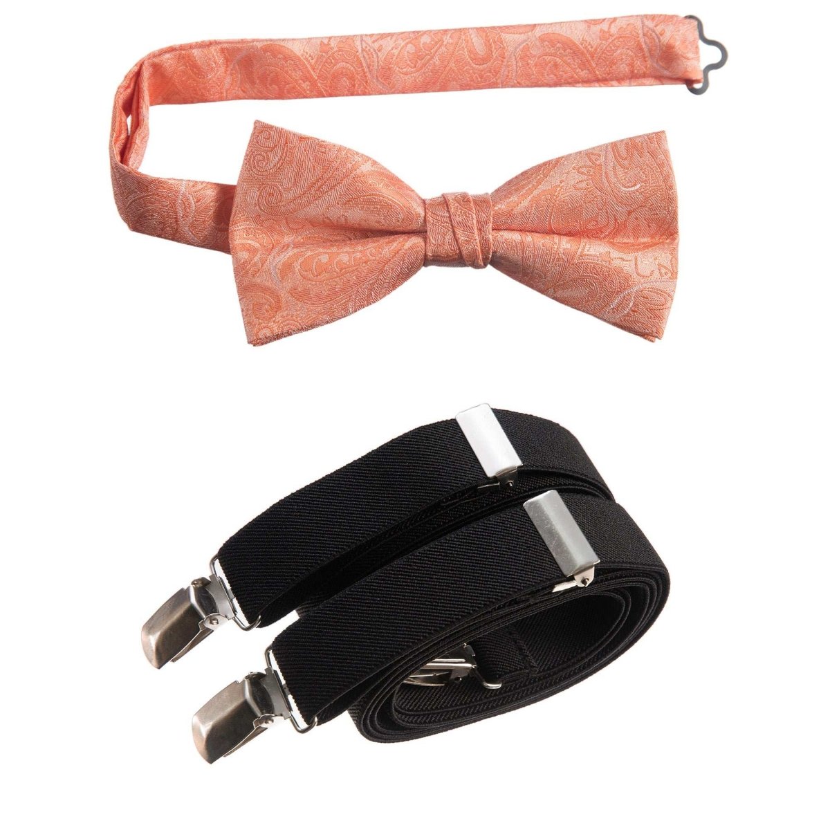 Pre - tied Bow Tie Paisley Jacquard and Adjustable Stretch Suspender Sets - Tuxgear