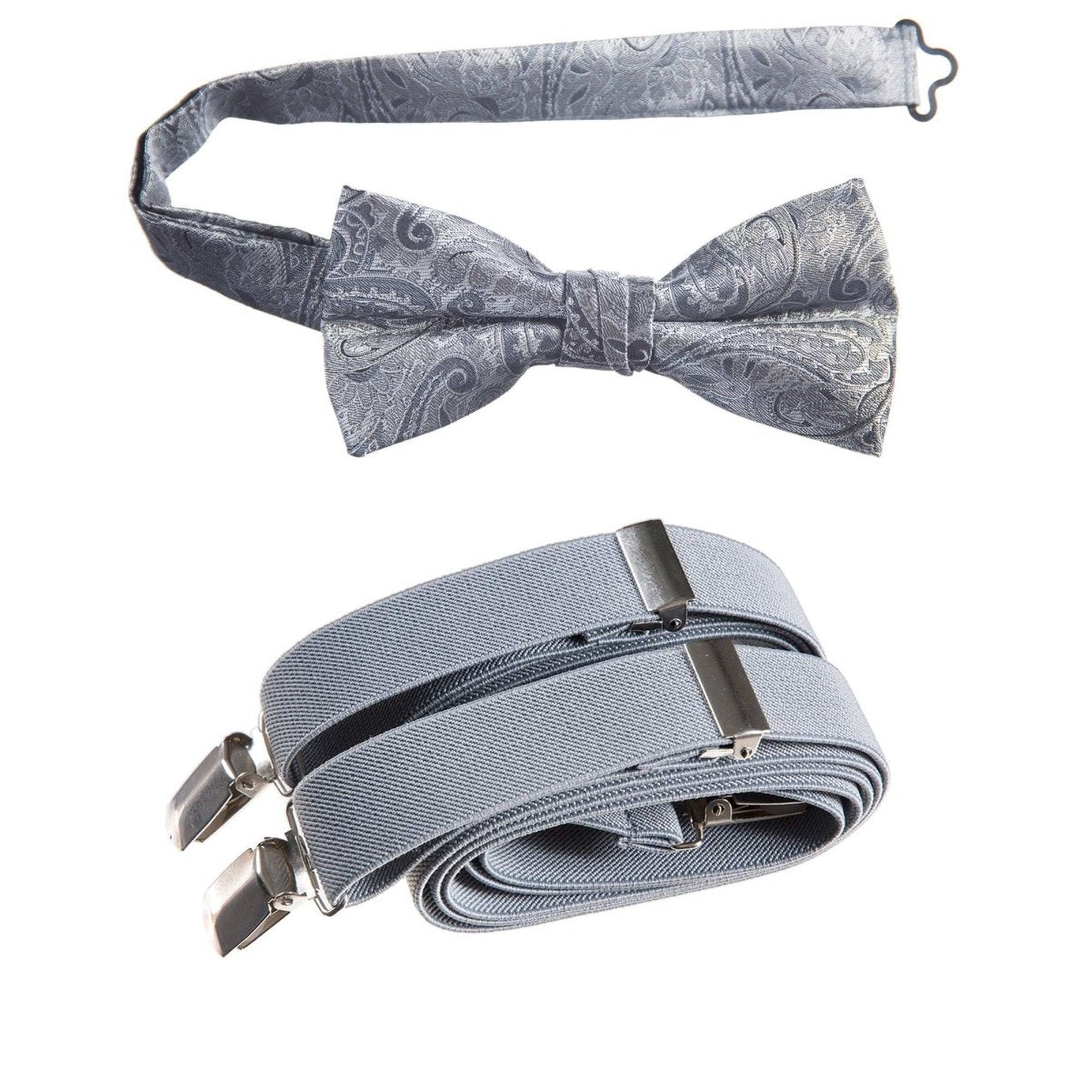 Pre - tied Bow Tie Paisley Jacquard and Adjustable Stretch Suspender Sets - Tuxgear
