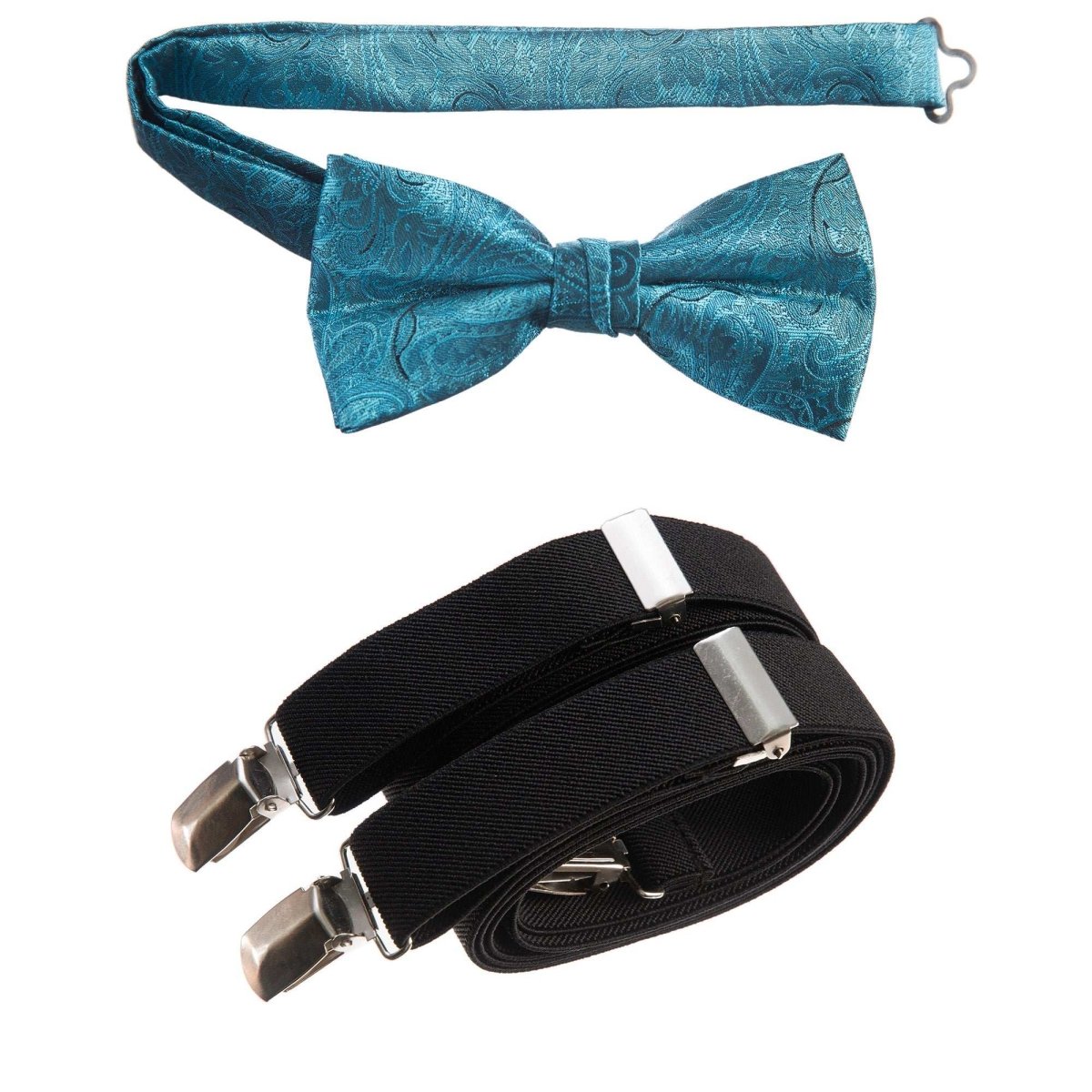Pre - tied Bow Tie Paisley Jacquard and Adjustable Stretch Suspender Sets - Tuxgear