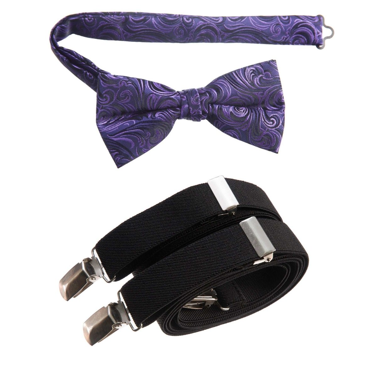 Pre - tied Bow Tie Paisley Jacquard and Adjustable Stretch Suspender Sets - Tuxgear