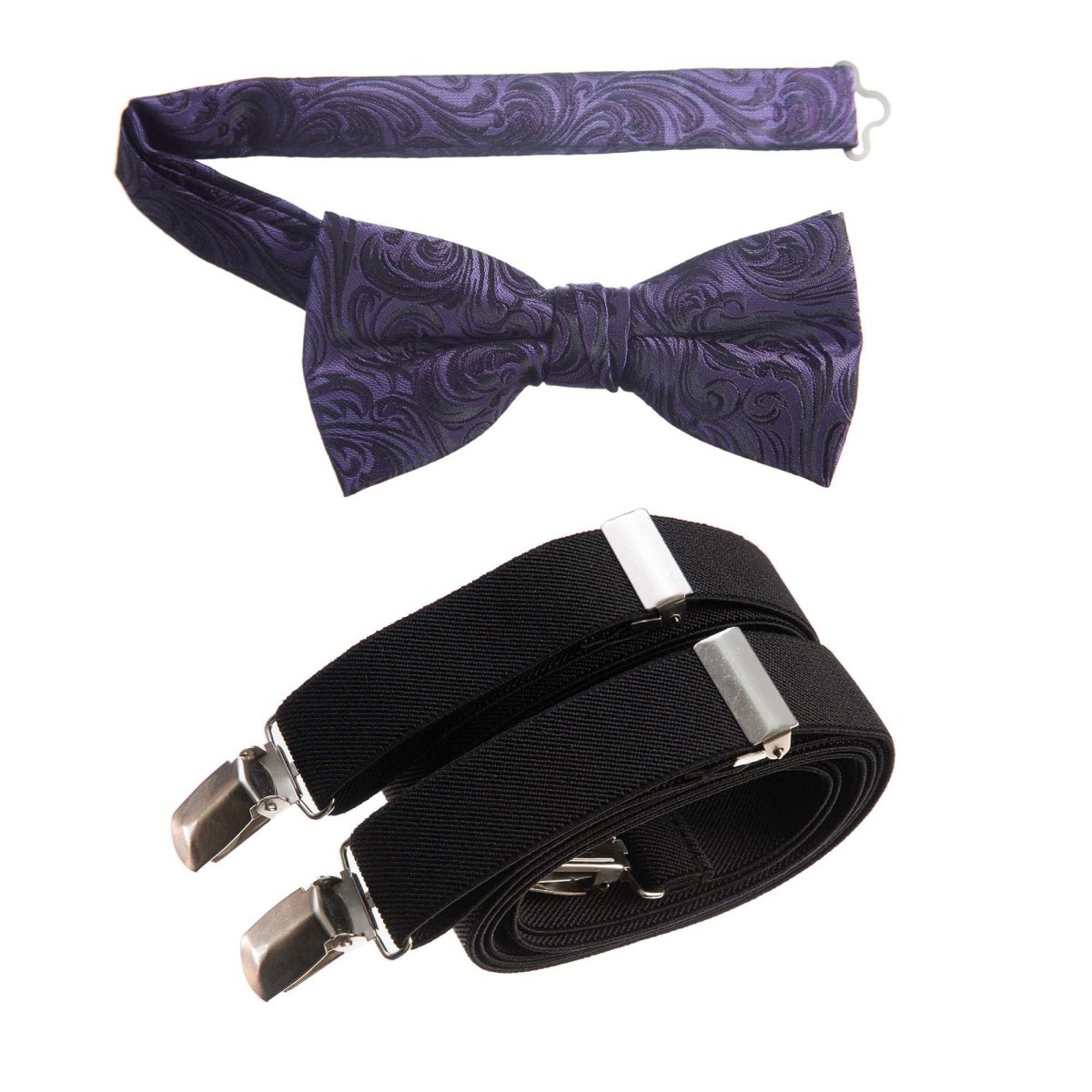 Pre - tied Bow Tie Paisley Jacquard and Adjustable Stretch Suspender Sets - Tuxgear