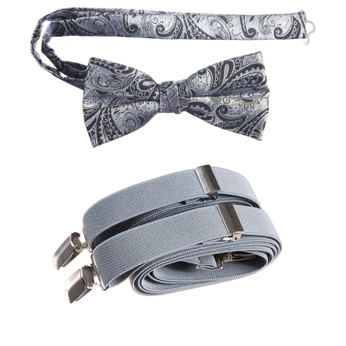 Pre - tied Bow Tie Paisley Jacquard and Adjustable Stretch Suspender Sets - Tuxgear