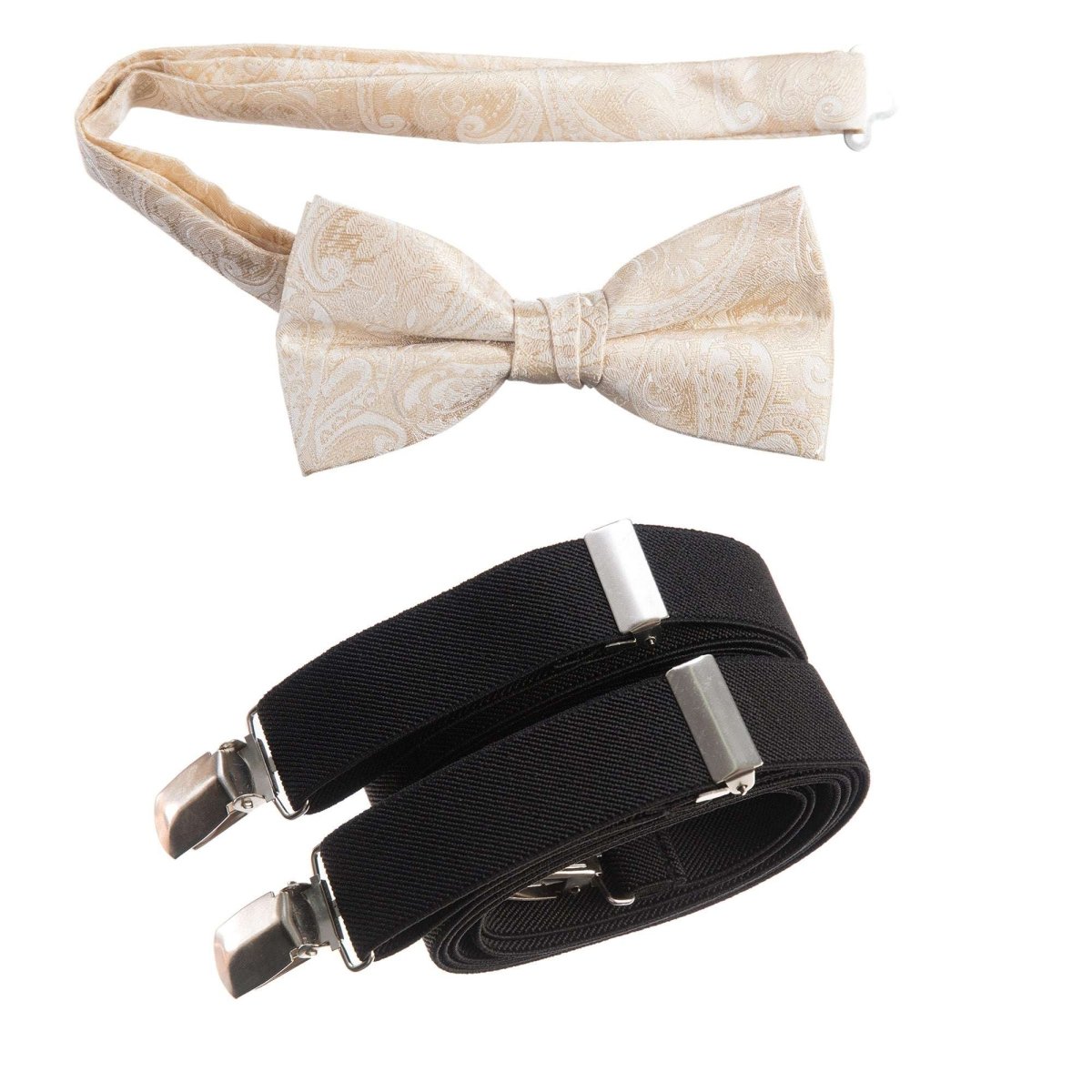 Pre - tied Bow Tie Paisley Jacquard and Adjustable Stretch Suspender Sets - Tuxgear