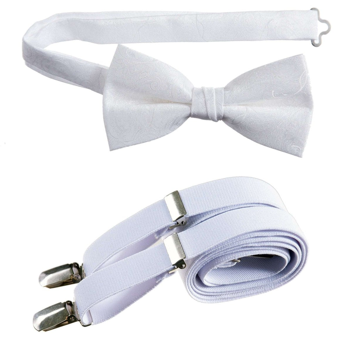 Pre - tied Bow Tie Paisley Jacquard and Adjustable Stretch Suspender Sets - Tuxgear