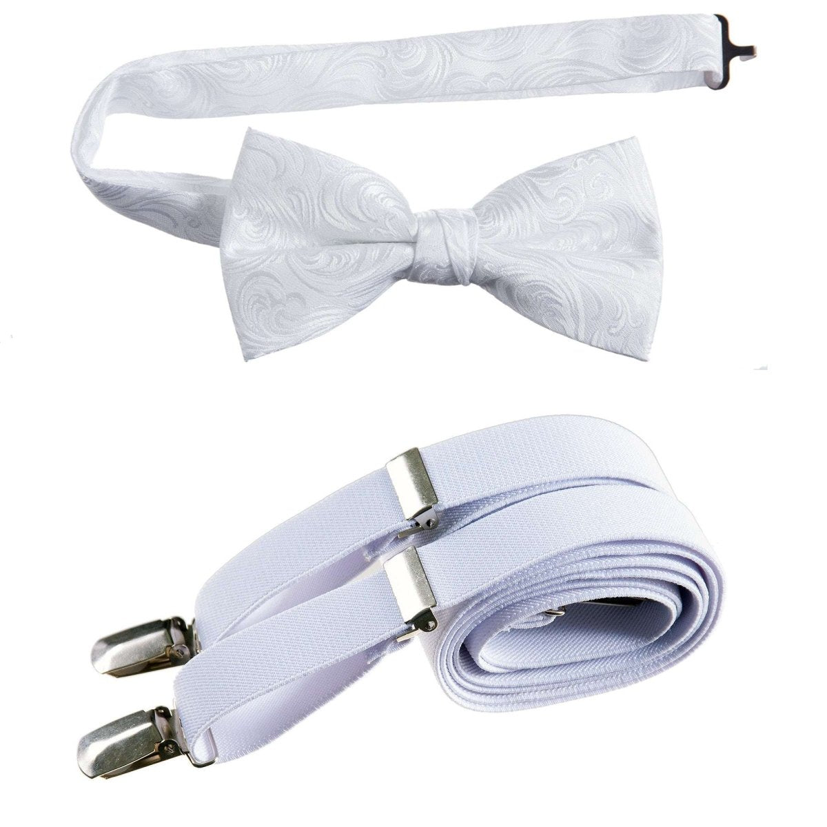 Pre - tied Bow Tie Paisley Jacquard and Adjustable Stretch Suspender Sets - Tuxgear