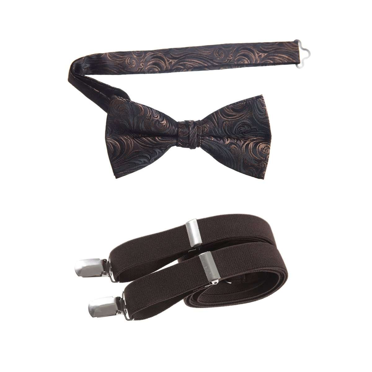 Pre - tied Bow Tie Paisley Jacquard and Adjustable Stretch Suspender Sets - Tuxgear