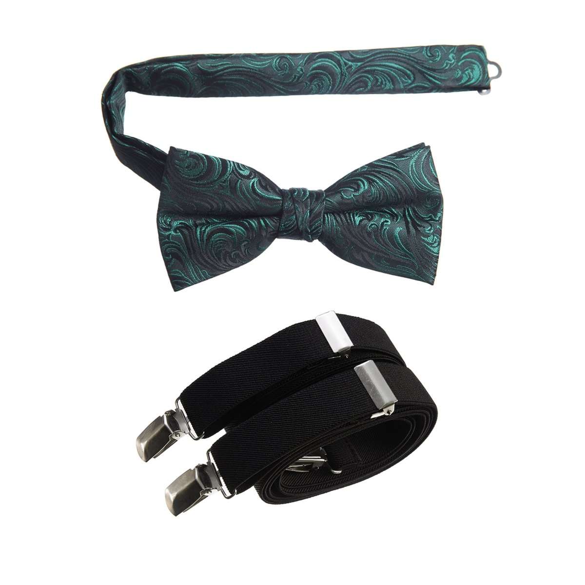 Pre - tied Bow Tie Paisley Jacquard and Adjustable Stretch Suspender Sets - Tuxgear