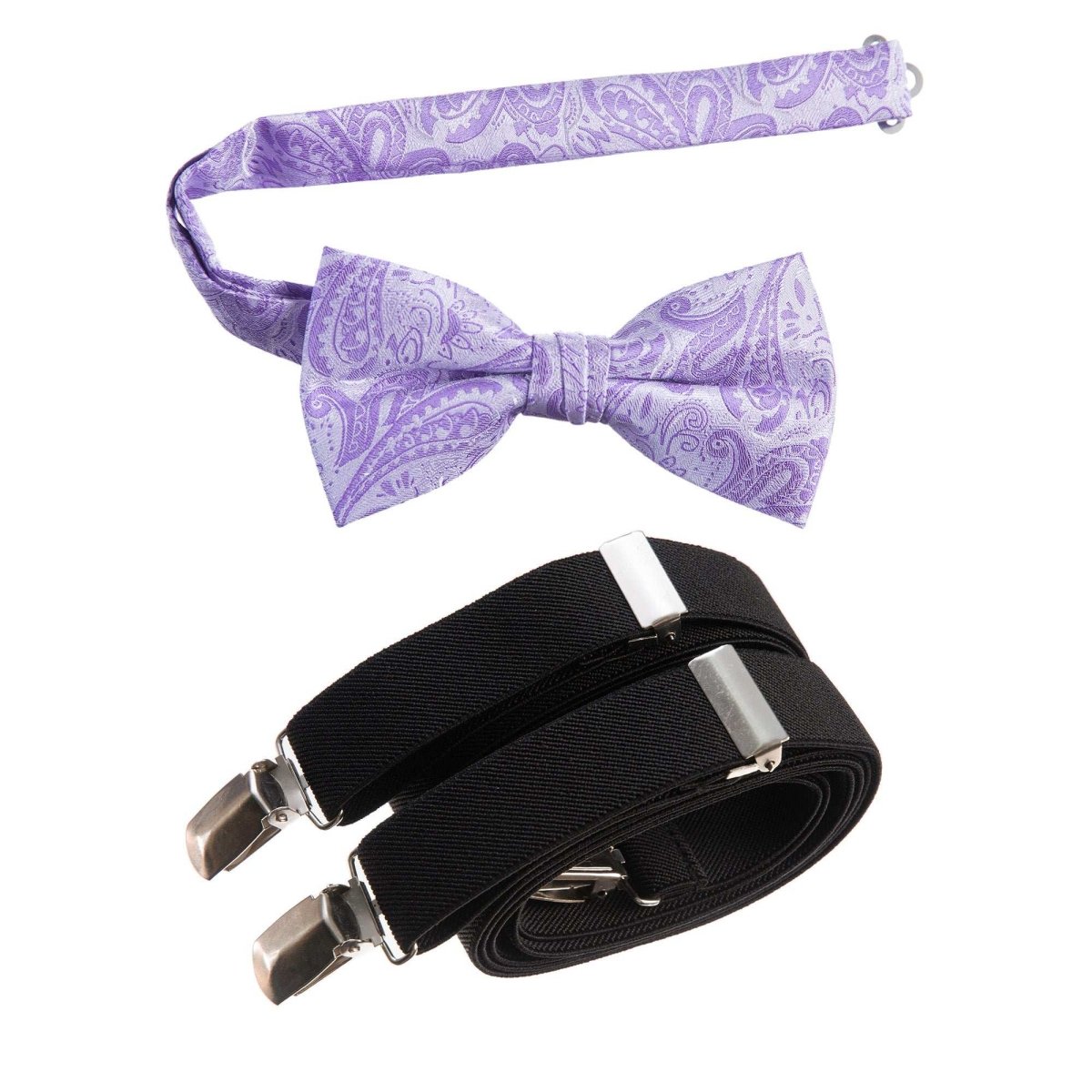 Pre - tied Bow Tie Paisley Jacquard and Adjustable Stretch Suspender Sets - Tuxgear