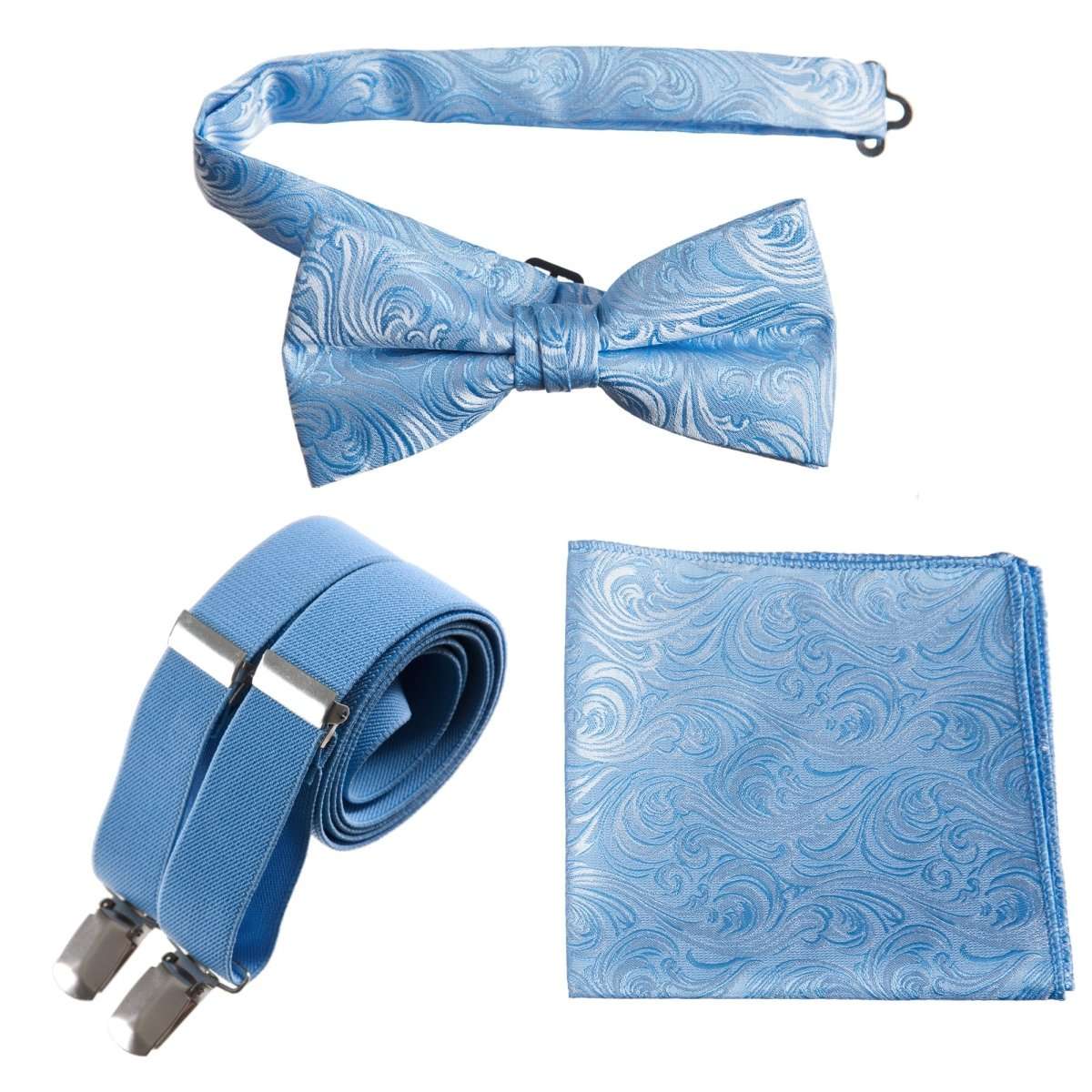Pre - tied Bow Tie & Pocket Square Paisley Jacquard with Adjustable Stretch Suspender - Tuxgear