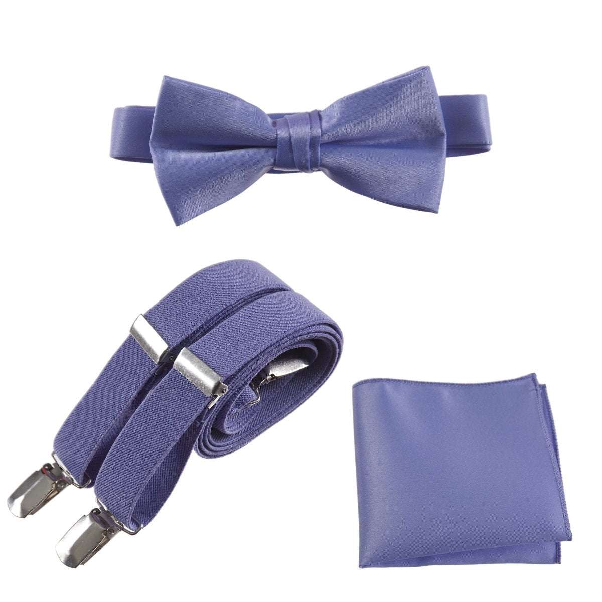 Pre - tied Satin Bow Tie & Pocket Square with Adjustable Stretch Elastic Suspender - Tuxgear