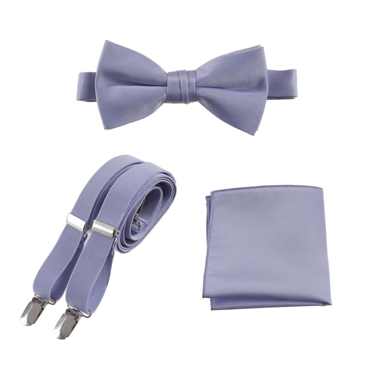 Pre - tied Satin Bow Tie & Pocket Square with Adjustable Stretch Elastic Suspender - Tuxgear