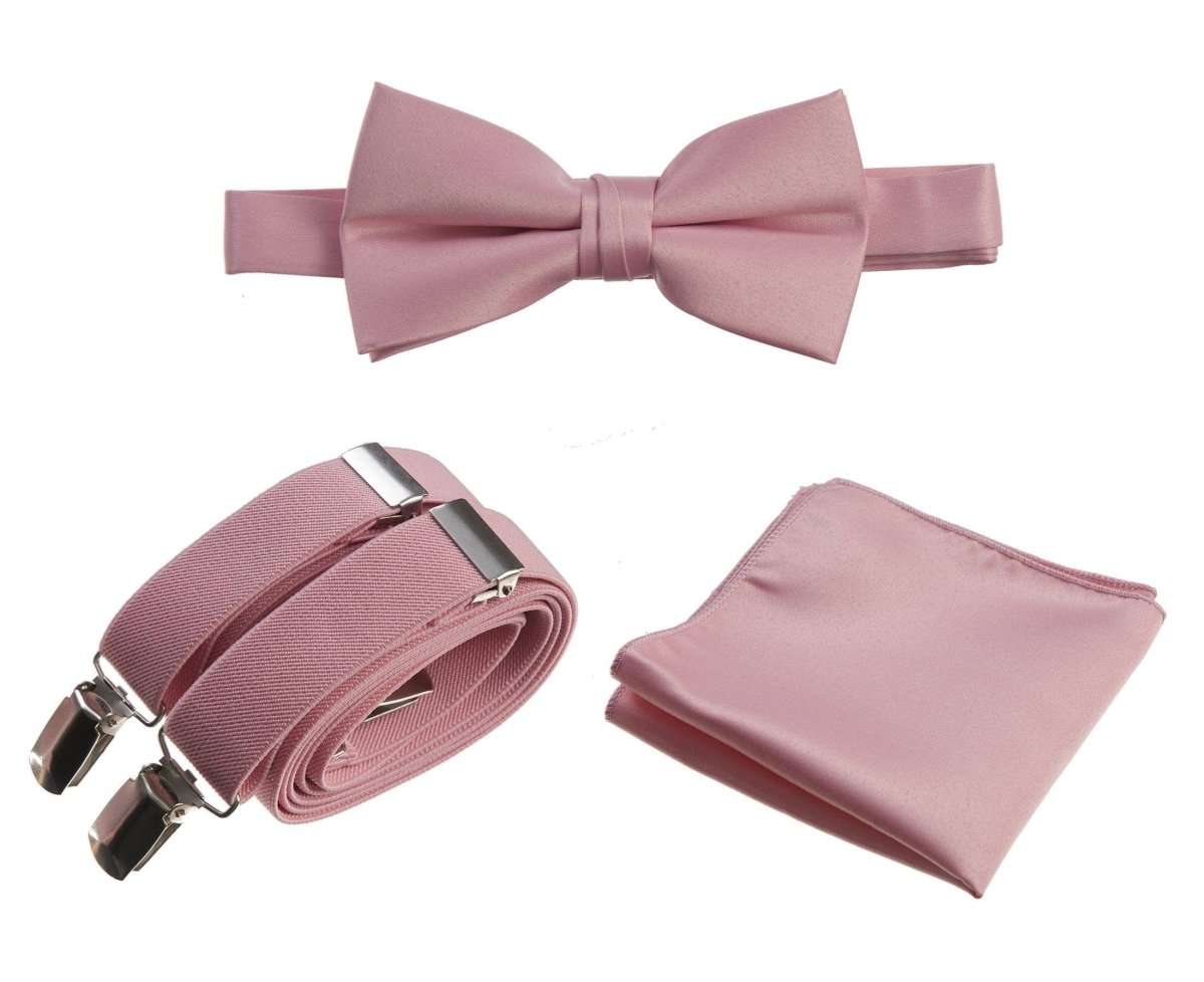 Pre - tied Satin Bow Tie & Pocket Square with Adjustable Stretch Elastic Suspender - Tuxgear