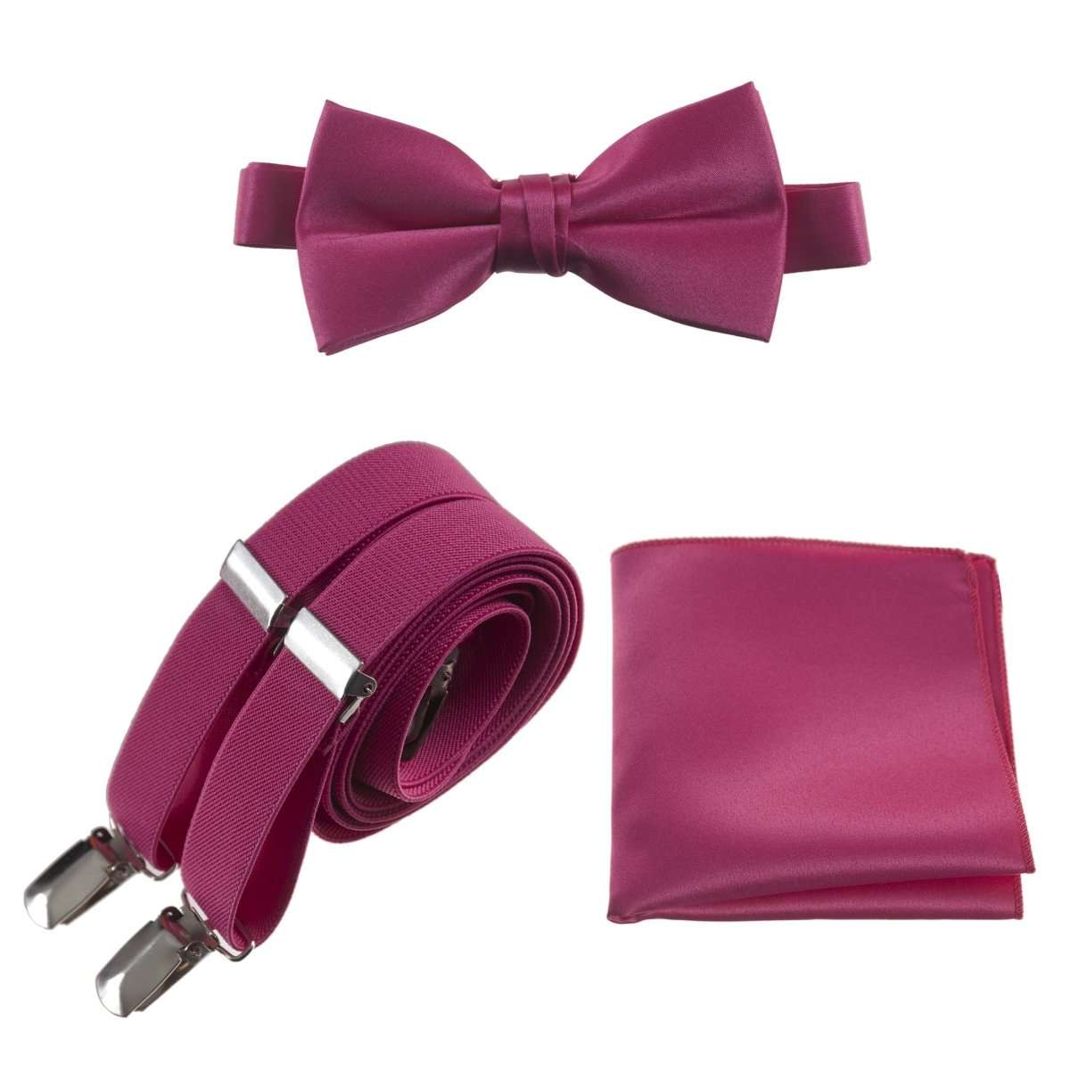Pre - tied Satin Bow Tie & Pocket Square with Adjustable Stretch Elastic Suspender - Tuxgear