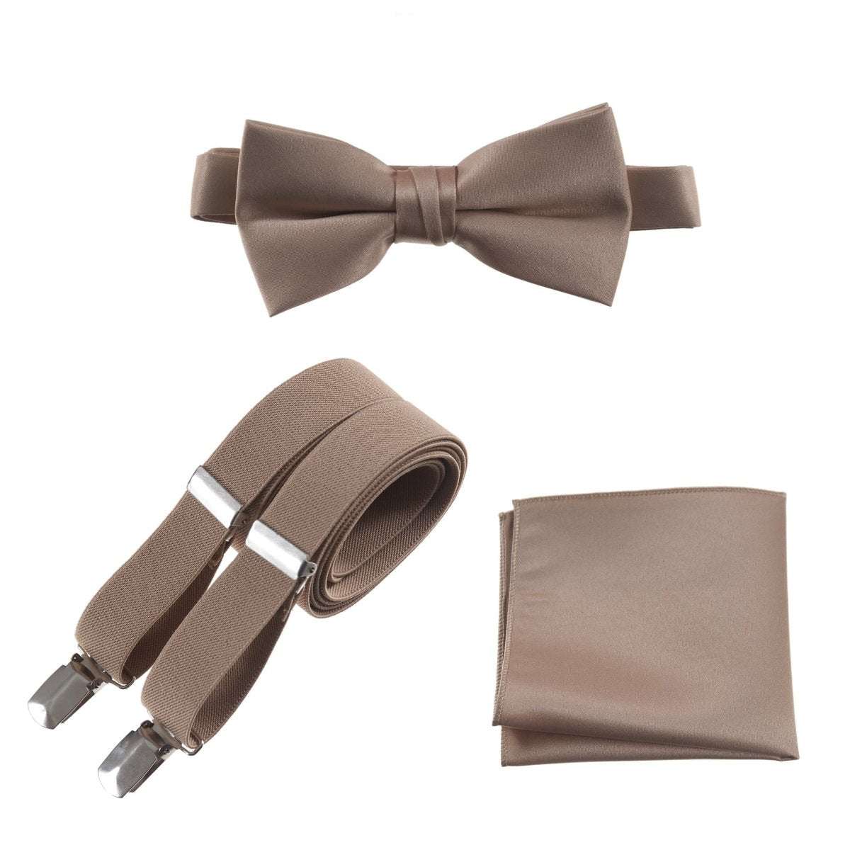 Pre - tied Satin Bow Tie & Pocket Square with Adjustable Stretch Elastic Suspender - Tuxgear