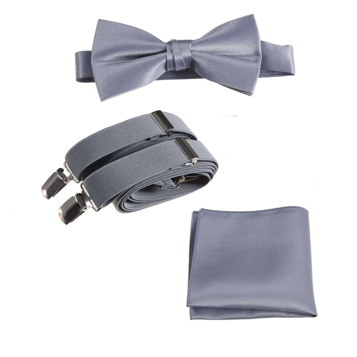 Pre - tied Satin Bow Tie & Pocket Square with Adjustable Stretch Elastic Suspender - Tuxgear