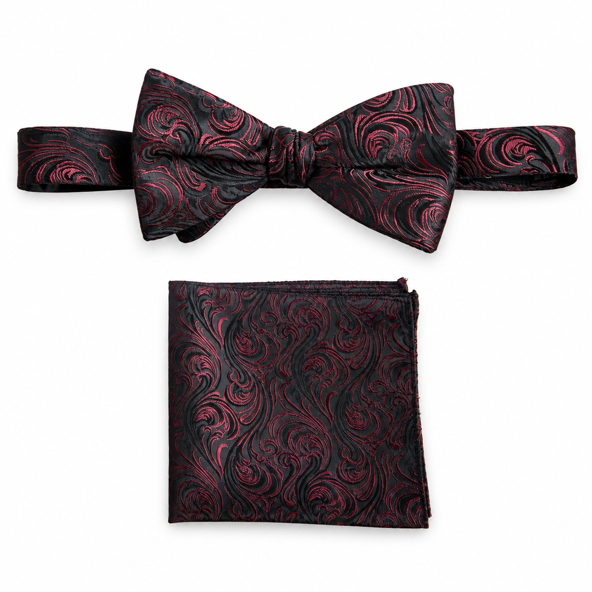 Self-Tie Paisley Jacquard Bow Tie & Pocket Square Set — professional product photograph