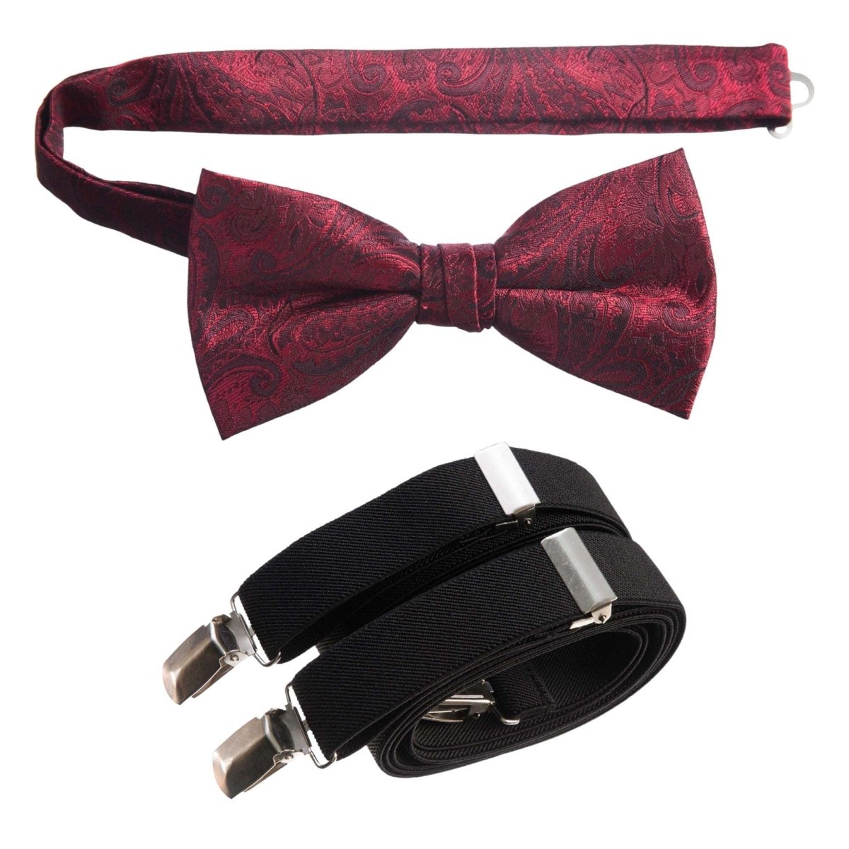 Self Tie Bow Tie Paisley Jacquard and Adjustable Stretch Suspender Sets - Tuxgear