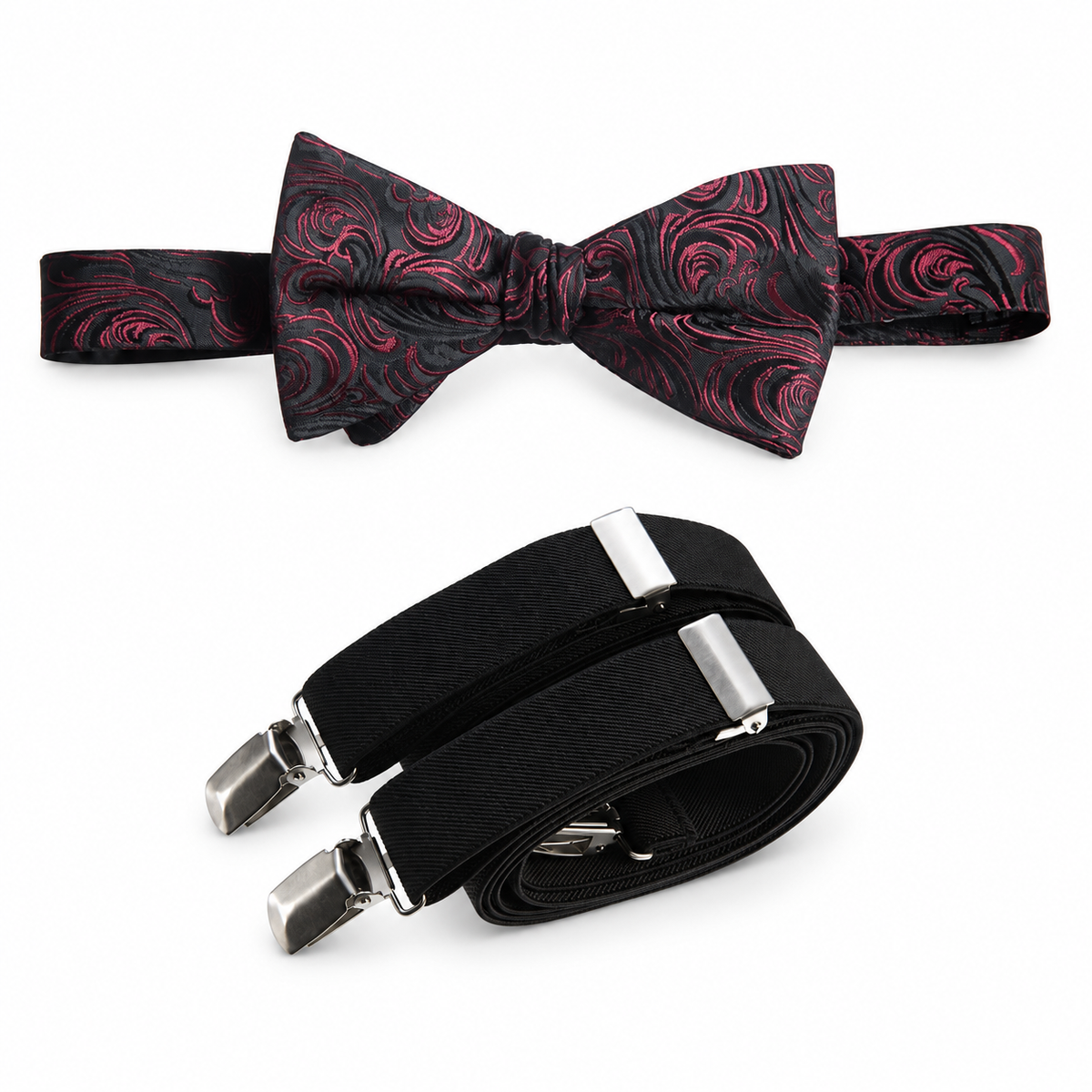 Self-Tie Paisley Jacquard Bow Tie & Stretch Suspender Set — professional product photograph