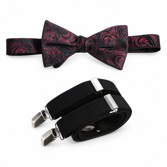 Self-Tie Paisley Jacquard Bow Tie & Stretch Suspender Set — professional product photograph