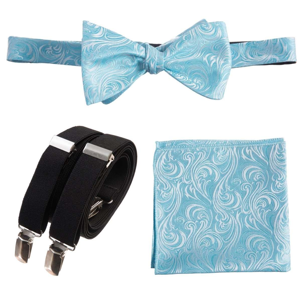 Self - tie Bow Tie & Pocket Square Paisley Jacquard with Adjustable Stretch Suspender - Tuxgear