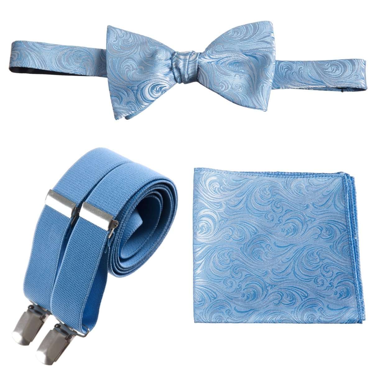Self - tie Bow Tie & Pocket Square Paisley Jacquard with Adjustable Stretch Suspender - Tuxgear