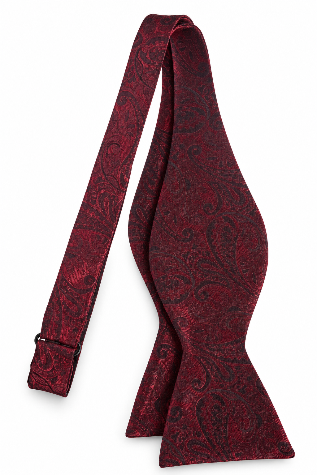 Self Tie Bow Tie with Adjustable Neck Strap of Paisley Jacquard — professional product photograph