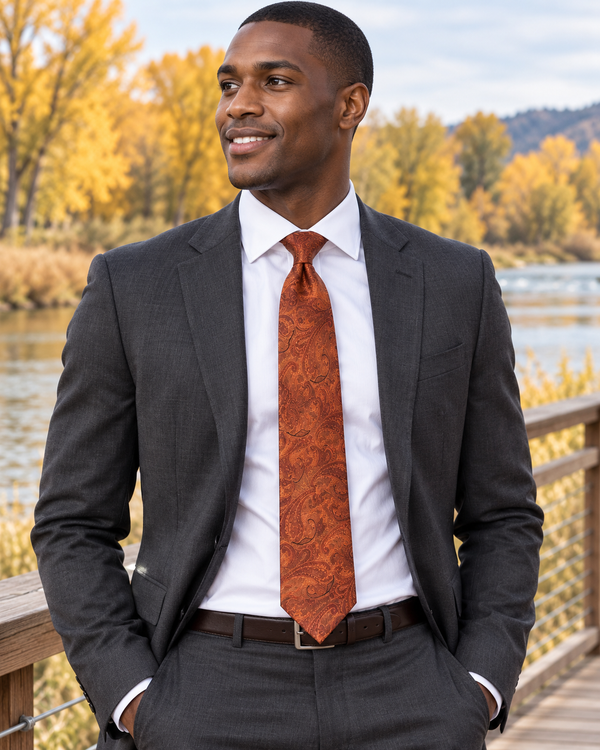 Corbata Satén Paisley Jacquard Auto Corbata Clásico Windsor 