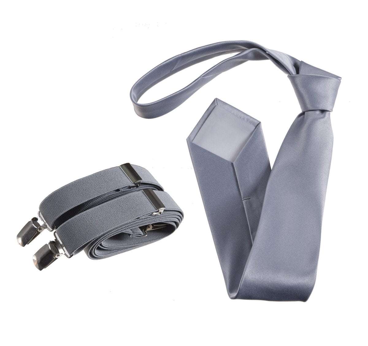 Self - Tie Satin Necktie with Matching Elastic Suspender - X Back Design - Tuxgear