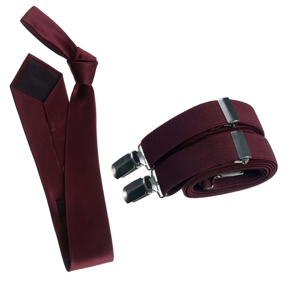 Self - Tie Satin Necktie with Matching Elastic Suspender - X Back Design - Tuxgear
