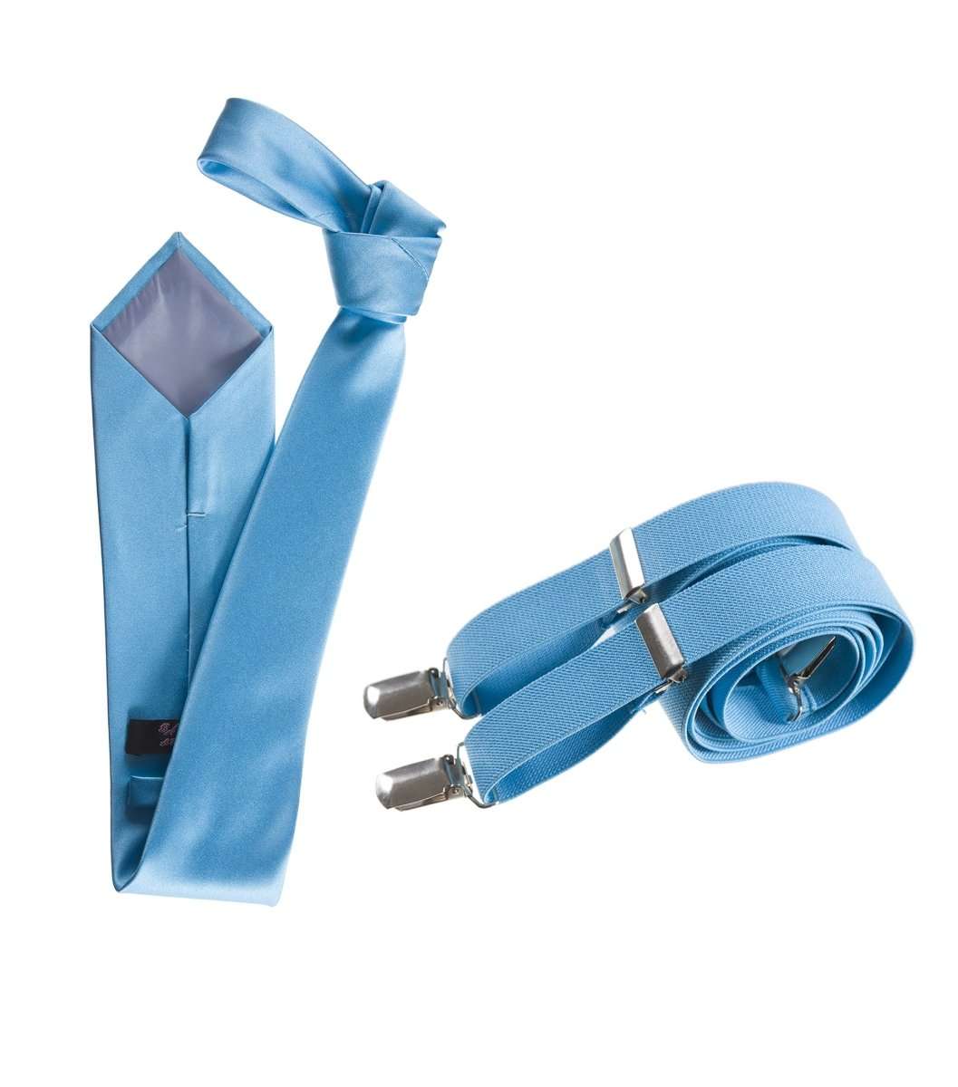Self - Tie Satin Necktie with Matching Elastic Suspender - X Back Design - Tuxgear