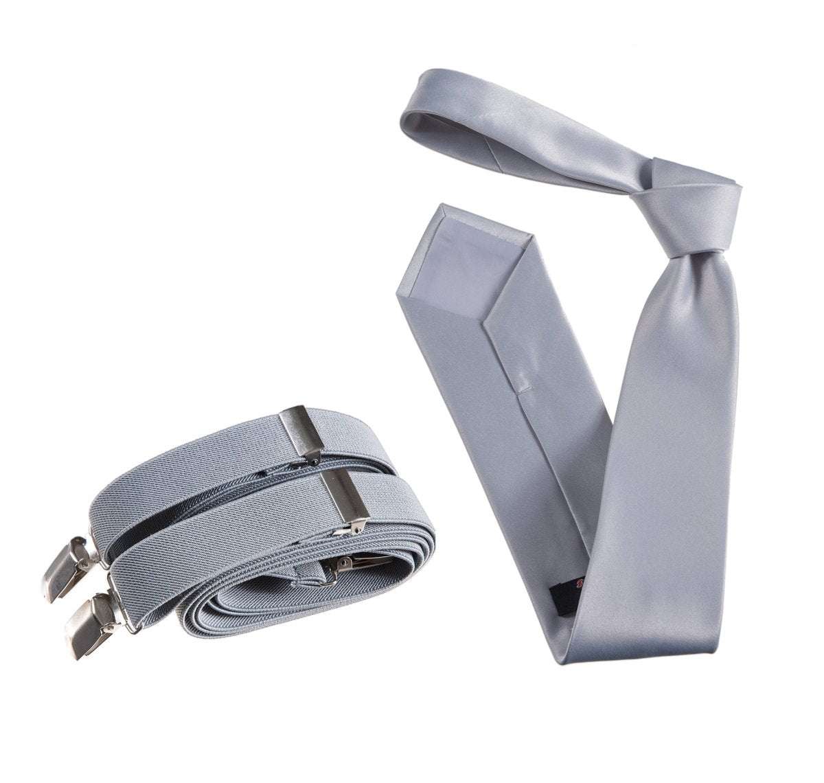 Self - Tie Satin Necktie with Matching Elastic Suspender - X Back Design - Tuxgear