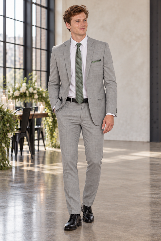"The Dawson" Men's Slim Fit Chrome 3 Piece Suit — varied model and setting